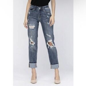 Judy Blue Bleach Spatter Boyfriend Fit Ripped High Rise Jeans  82363 size 9/29